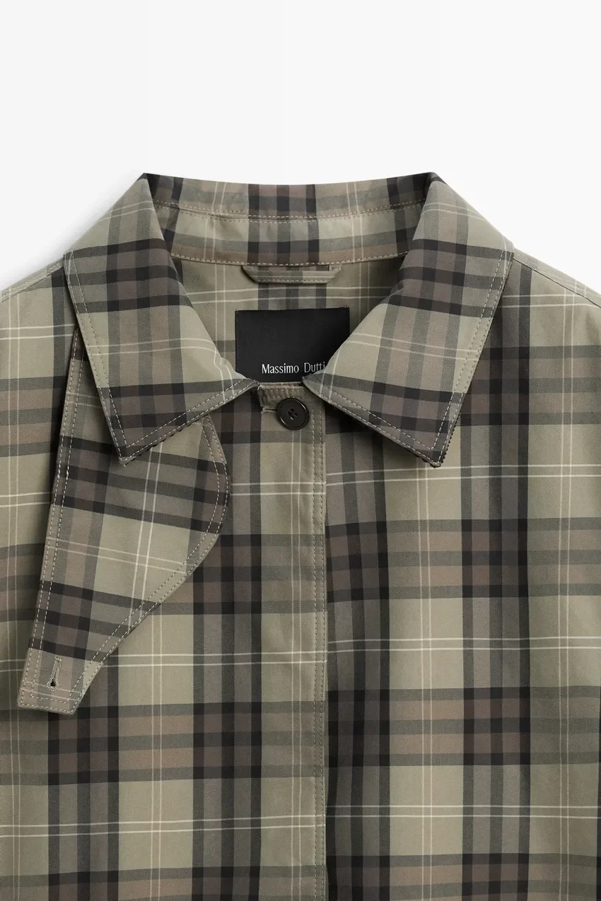 Пальто Massimo Dutti Long Cotton Blend Plaid Trench, зеленый/коричневый — фото 2