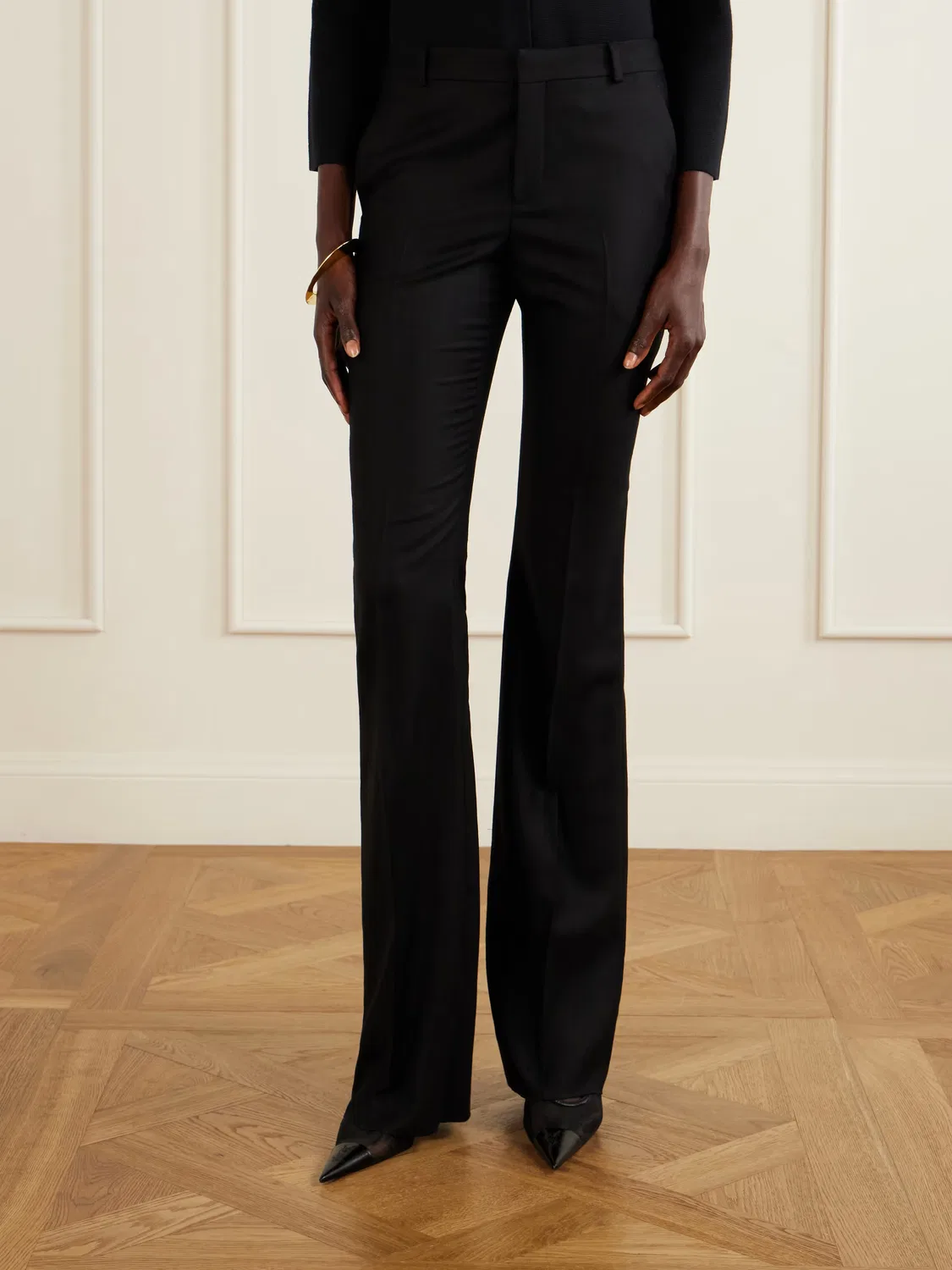 Кашемировые брюки-клеш Saint Laurent, черный — фото 3