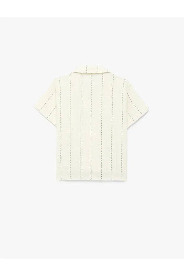 Детская рубашка для мальчиков с коротким рукавом Koton, Ecru Striped — фото 4