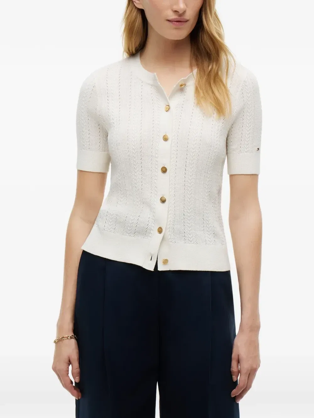 Вязаный кардиган с короткими рукавами Tommy Hilfiger, белый — фото 3