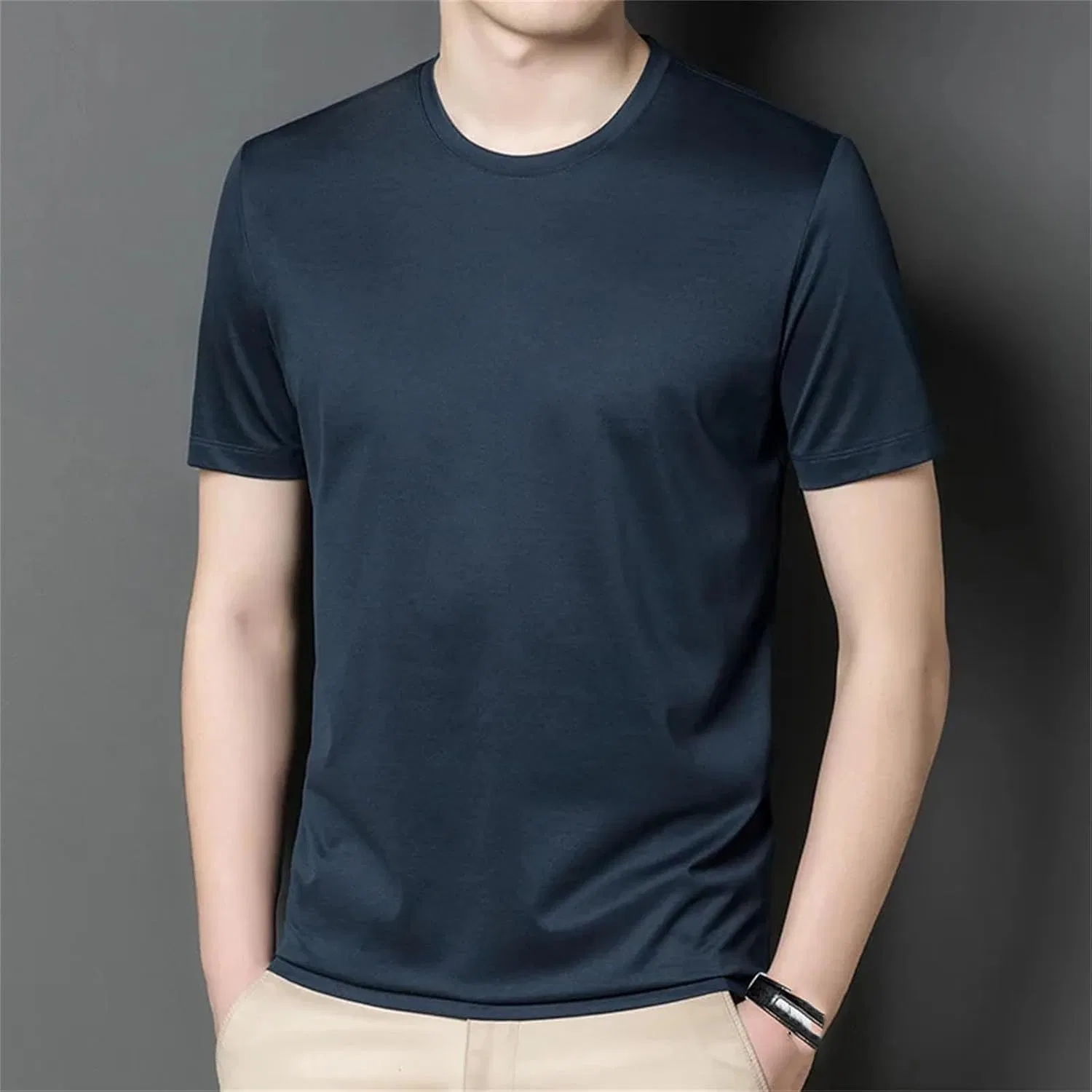 Мужская хлопковая футболка с круглым вырезом Solid, Light Blue — фото 4