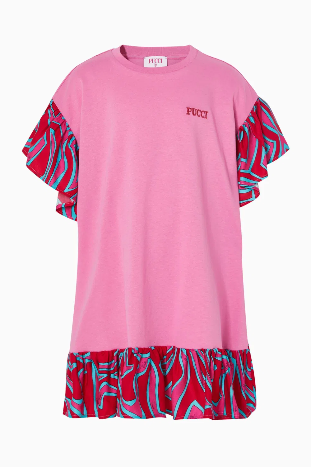 Платье с оборками и принтом Emilio Pucci, розовый