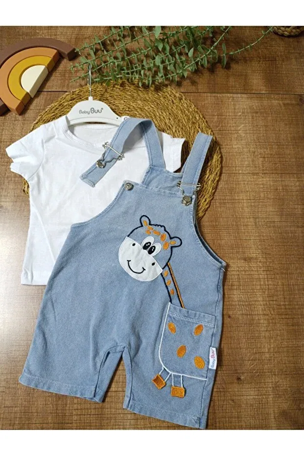 Детский комбинезон для мальчиков с принтом Zürafa patterned pocket detail jeans baby boy salopet overalls gardener Baby Buu, Blue — фото 3