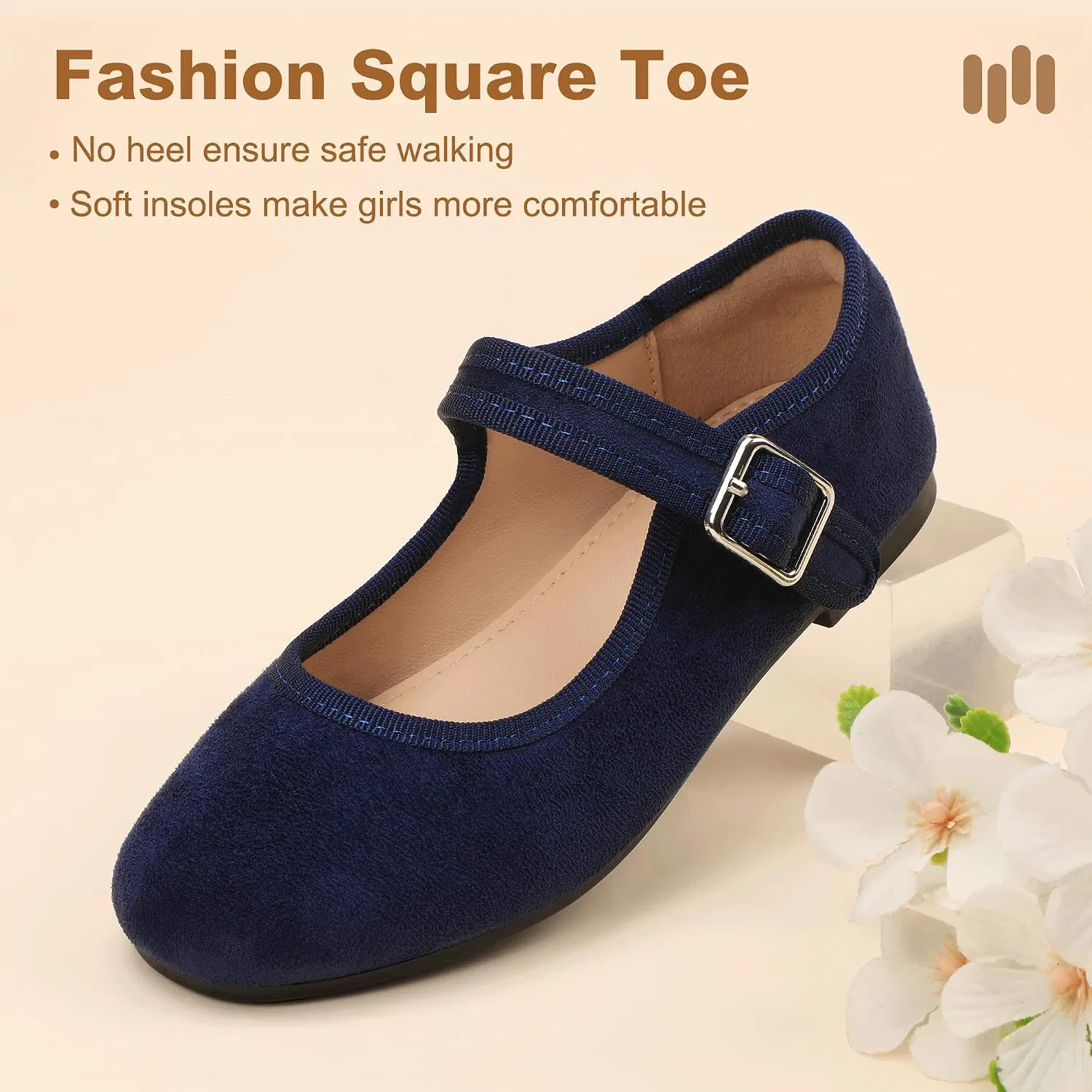Детские балетки для девочек Mary Jane Hehainom, Navy Suede — фото 4