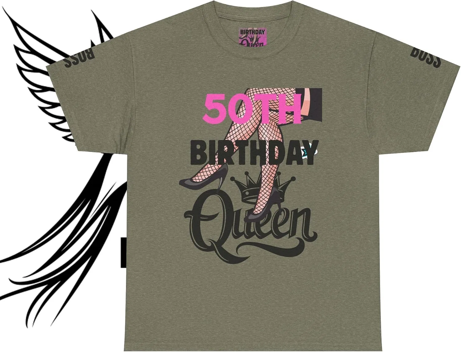 Футболка с принтом 50th Birthday Queen, Regular Fit, Generic, Heather Military Green