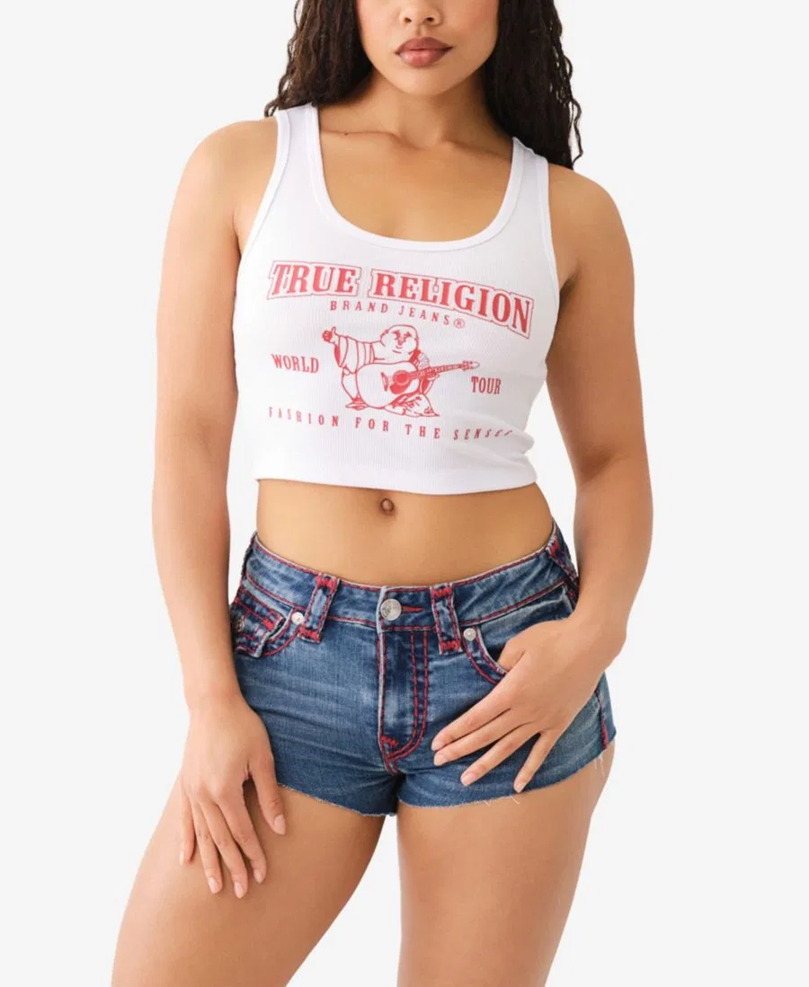 Женский топ-кроп с логотипом True Religion, Optic White — фото 2