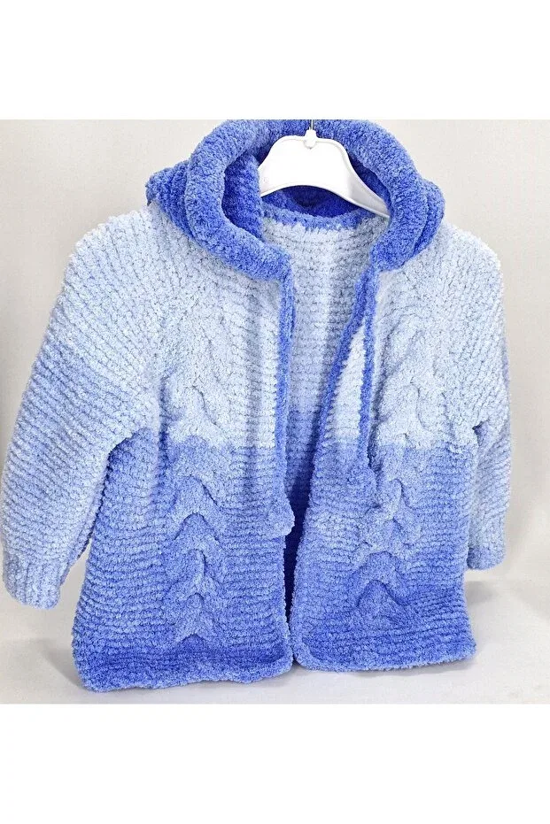 Детский кардиган для мальчиков с капюшоном Hand Knitted Soft Plush Hooded Boy's Cardigan Evitle, Blue — фото 2