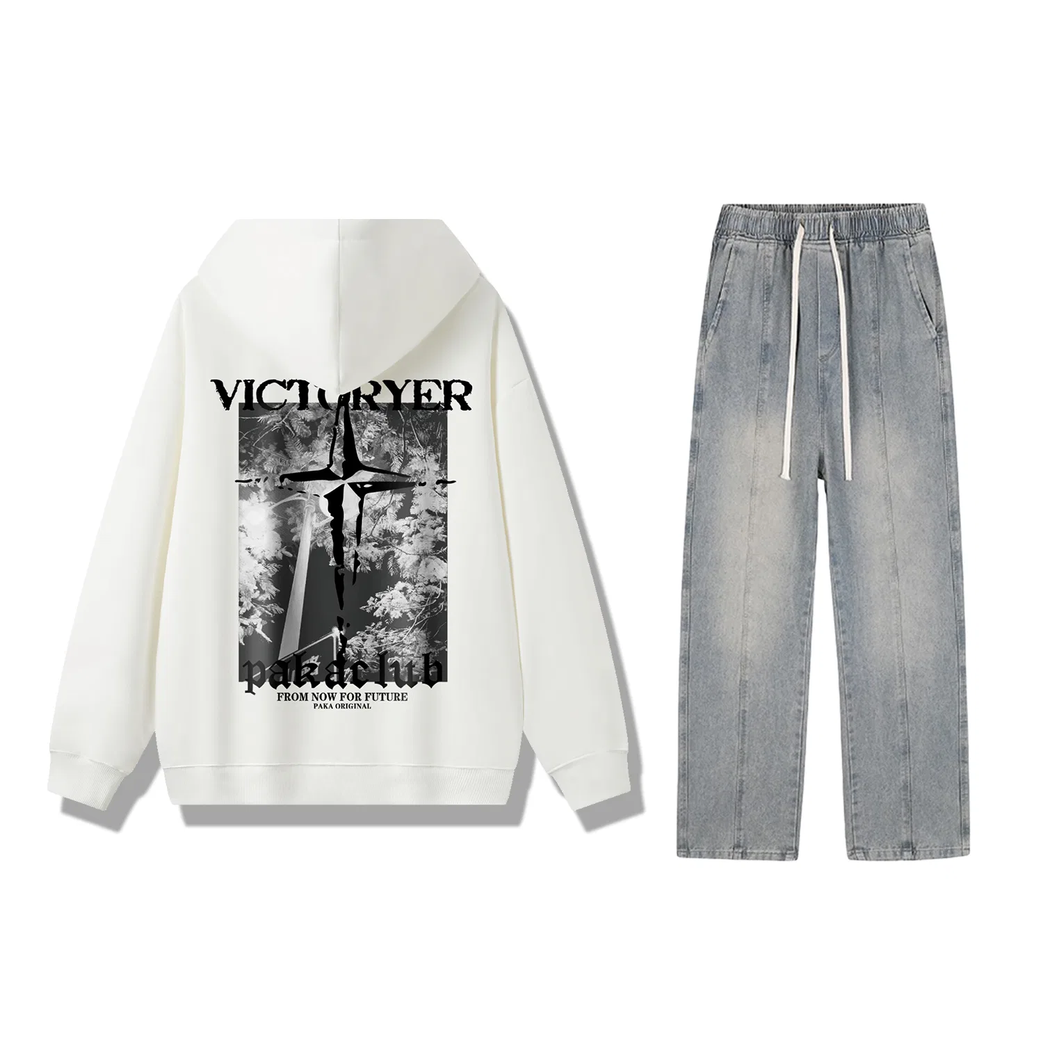 Детский комплект из худи и брюк с капюшоном PAKA, White Top Yellow Mud Pants