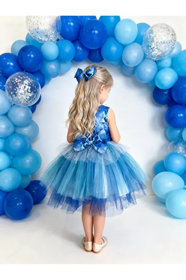 Детское платье для девочек с принтом Elsa tutued dress Hmz Gold, Blue — фото 3