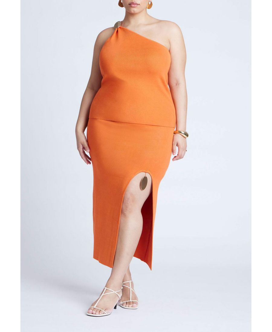 

Женская майка-свитер большого размера с металлическим декором ELOQUII, Harvest pumpkin