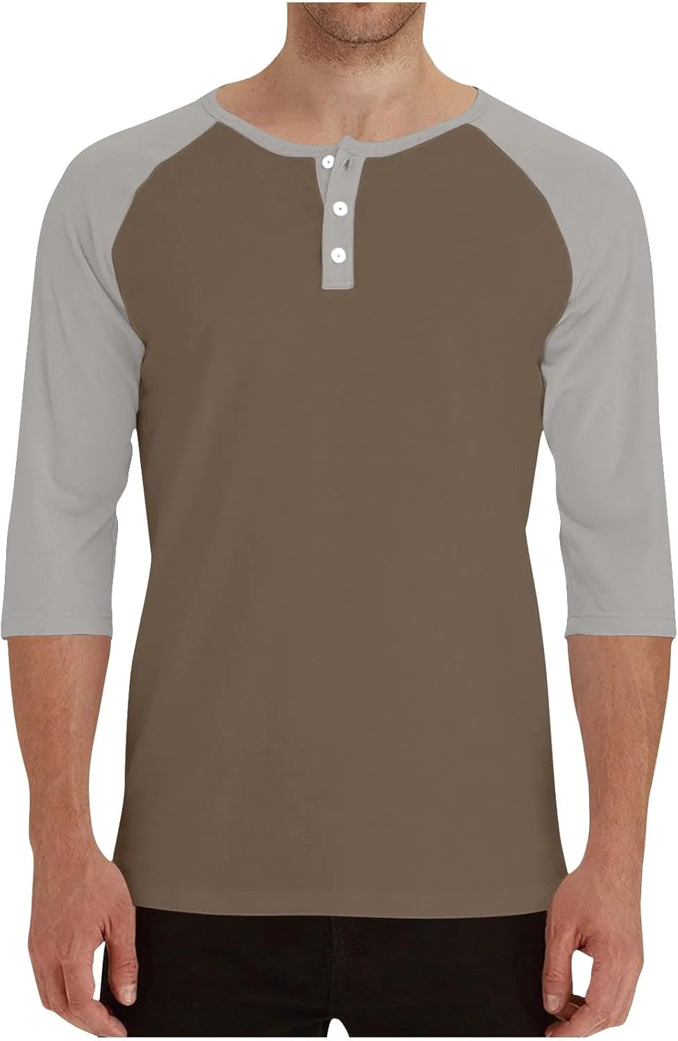 Мужская хлопковая футболка с длинным рукавом 3/4 Henley, Coffee