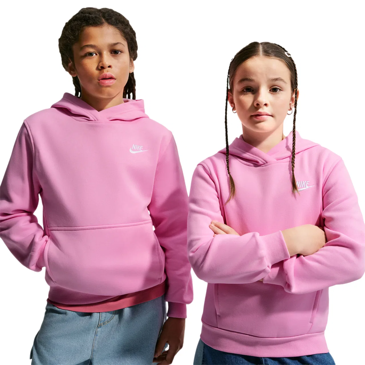Детское худи для мальчиков с капюшоном и передним карманом Nike NSW Club LBR Fleece, Pink Rise/White
