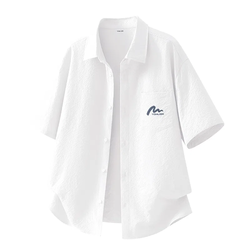 Детская рубашка с коротким рукавом из микроволокна Tonlion, White (Ta Huimeng Lan Chest Logo)