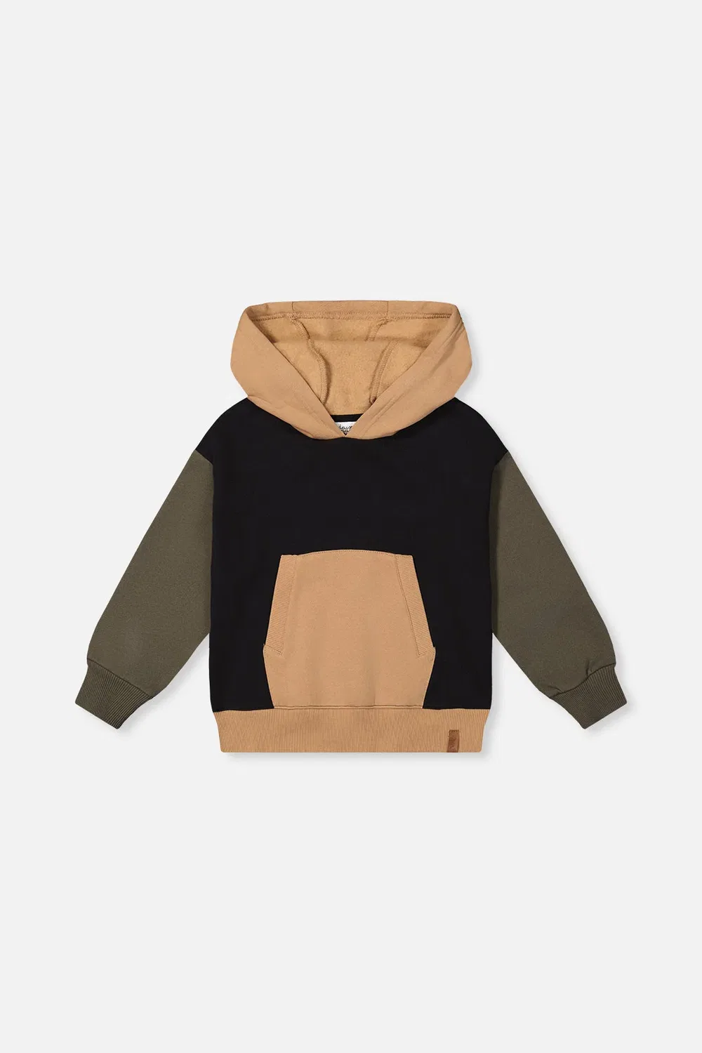 Детская кардиган-куртка на молнии с капюшоном и цветными блоками Deux par Deux, Black Green and Beige