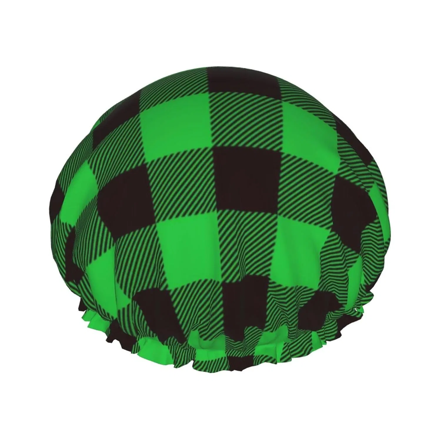 Двухслойная водонепроницаемая шапочка для душа, Buffalo Plaid, Xiso Ver, зелено-черный, диаметр 27 см