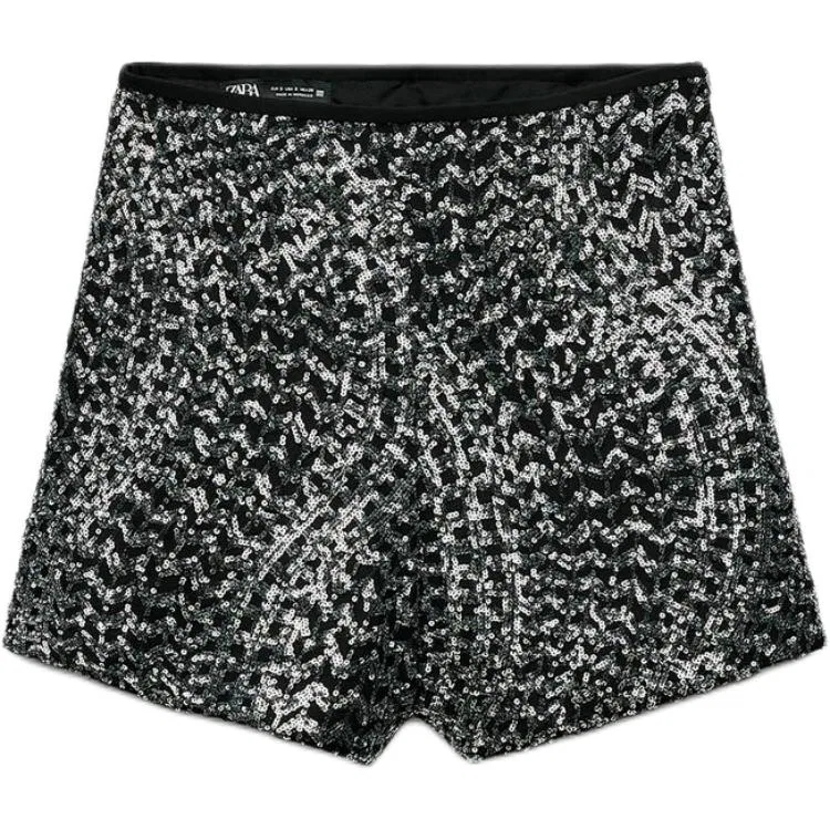 Женские шорты повседневные с принтом ZARA, Black/Silver