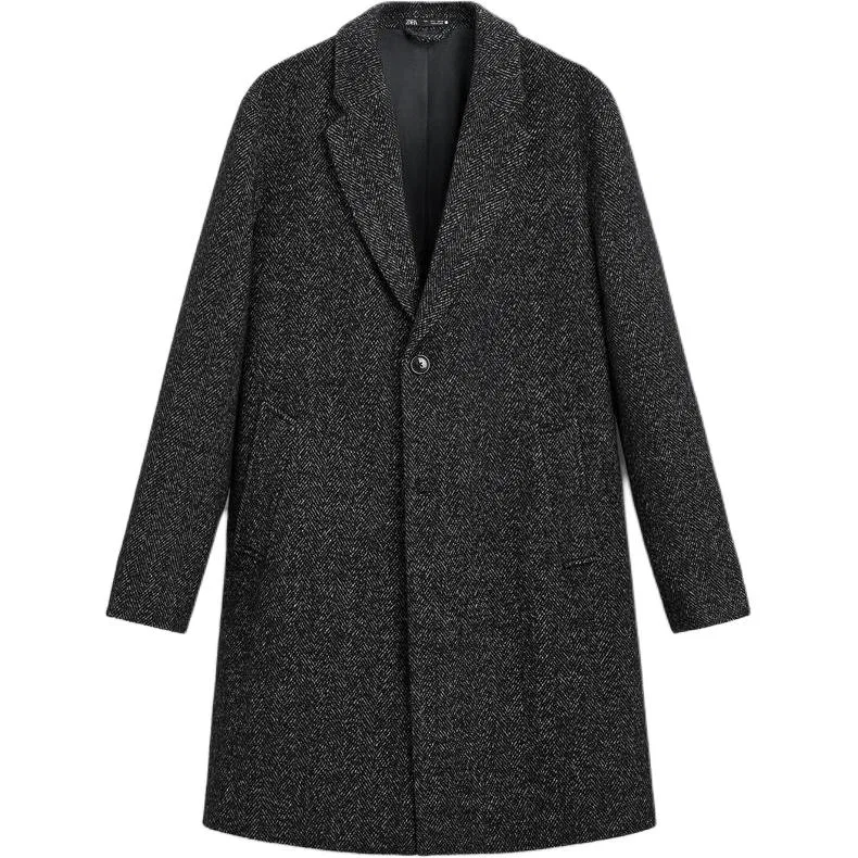 Мужское пальто с лацканами прямого кроя Gray ZARA, Серый