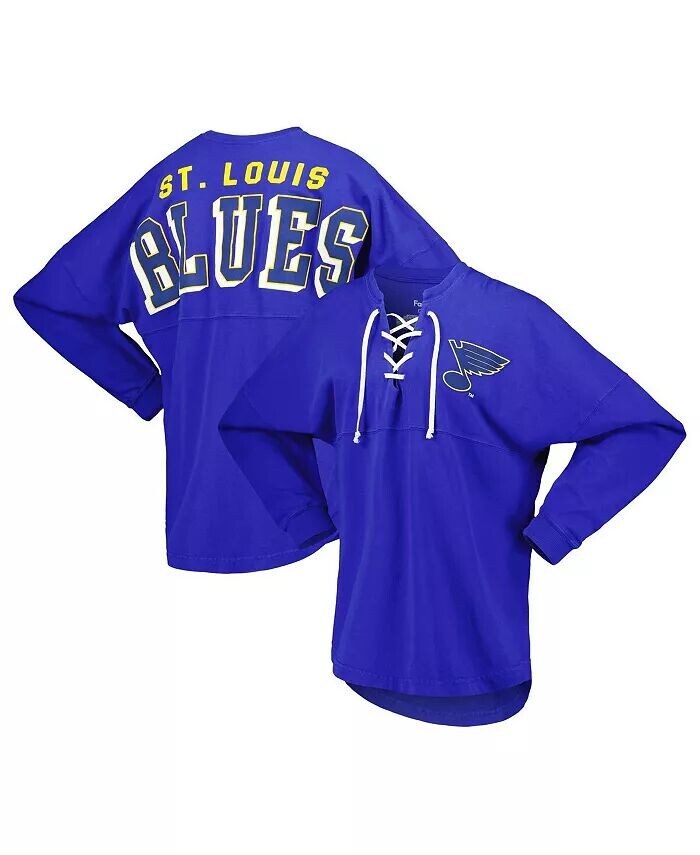 

Женская синяя трикотажная футболка St. Louis Blues Spirit на шнуровке с v-образным вырезом и длинными рукавами Fanatics