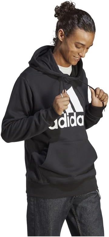 Мужская толстовка Adidas NWN51 Essentials из французского махрового трикотажа с большим логотипом, черный — фото 2