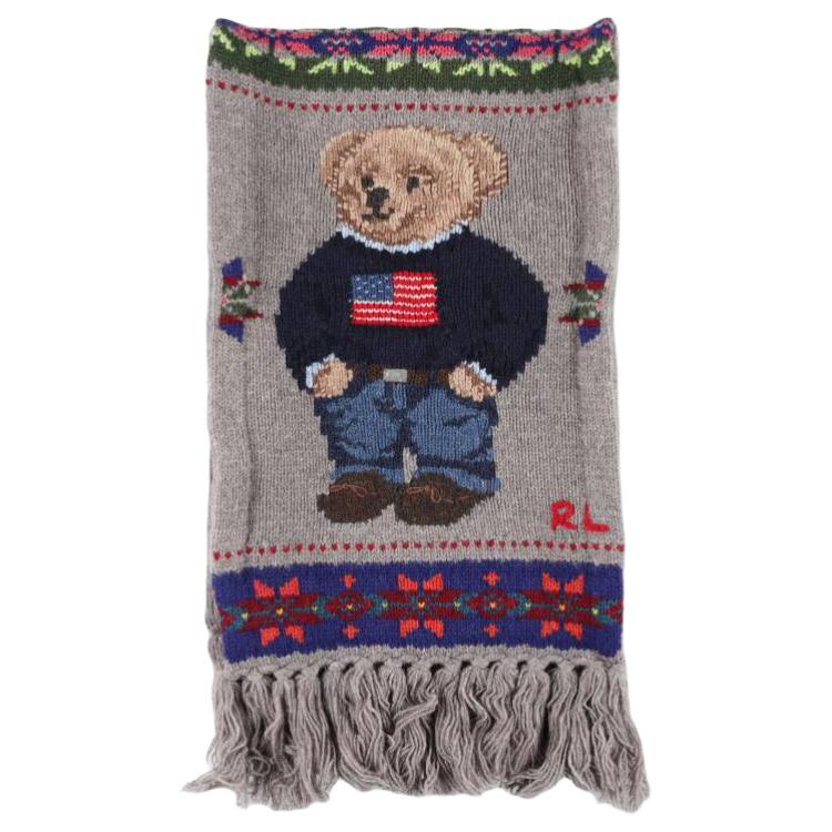 

Шарф с бахромой и деталями в виде медведя Поло Ralph Lauren, коричневый