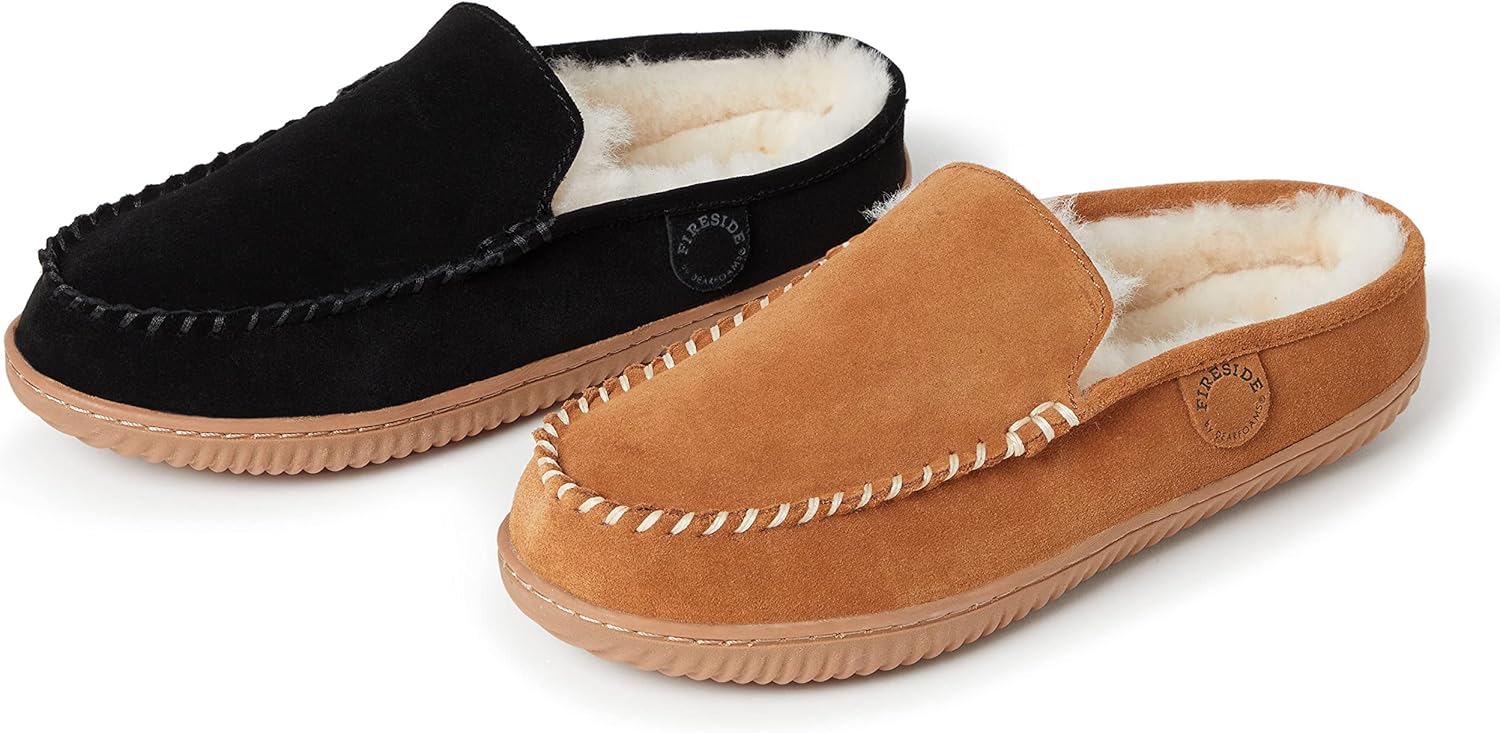 Домашние тапочки Fireside от Dearfoams для мужчин Gold Coast с меховой отделкой для использования в помещении и на улице Fireside By Dearfoams, Chestnut — фото 2