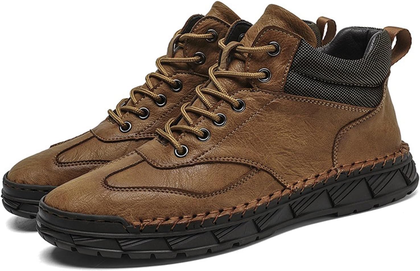 

Мужские высокие ботинки-чукка из искусственной кожи PU, итальянская ручная работа, шнуровка, модные, удобные, с нескользящей мягкой подошвой, повседневные плоские прогулочные обувь для улицы и повседневных поездок Nxnbhsl, коричневый