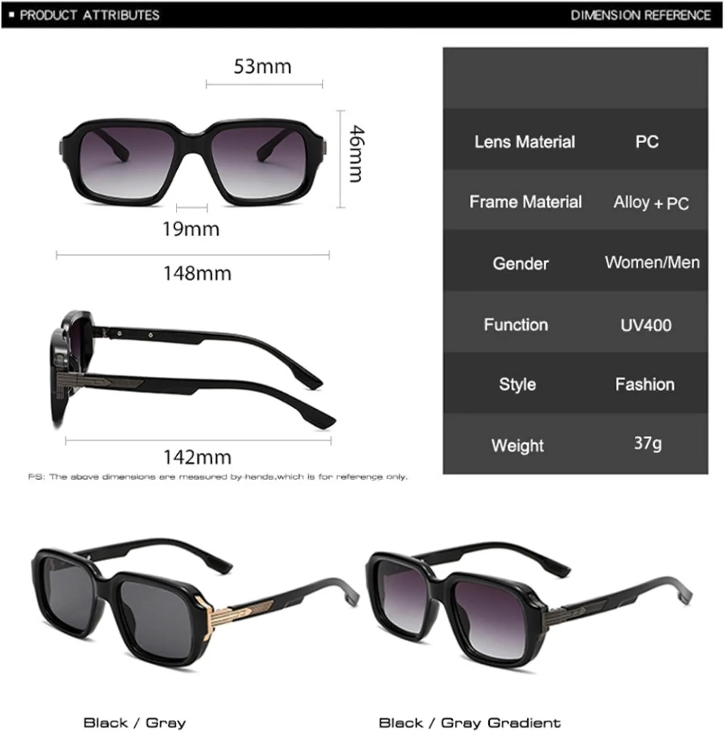 

Мужские солнцезащитные очки в стиле ретро с градиентным переходом цвета, защита от УФ-излучения UV400; женские солнцезащитные очки с заклепками TVTBBVV, Black Gray