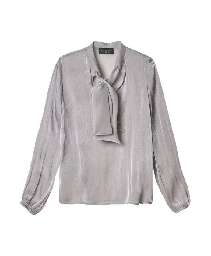 

Блузка из жоржета с воротником-шалью и пышными рукавами. Gaã«Lle Paris, серый