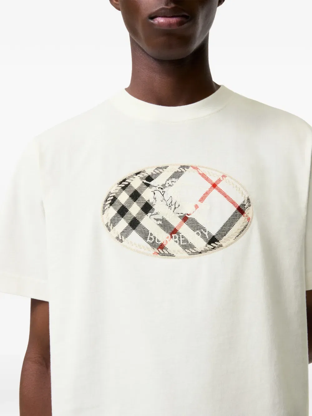 Футболка Burberry Хлопковая с клетчатым рисунком и принтом Knight, Белый — фото 3
