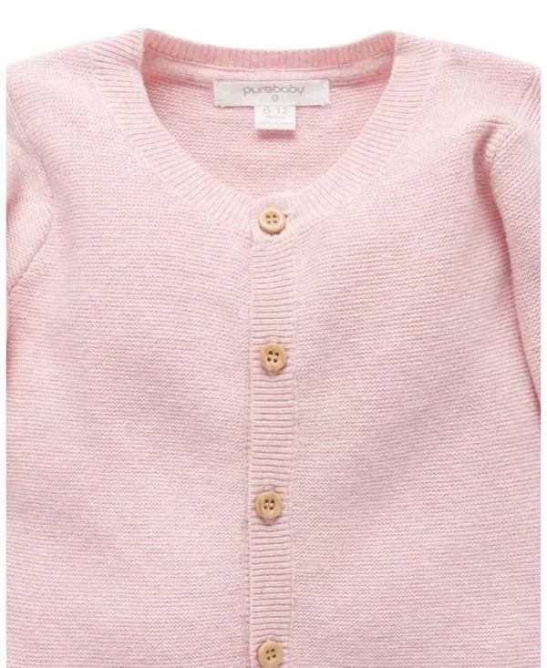 Детский кардиган из фактурного трикотажа для новорожденных девочек Purebaby, Pink Melange — фото 2