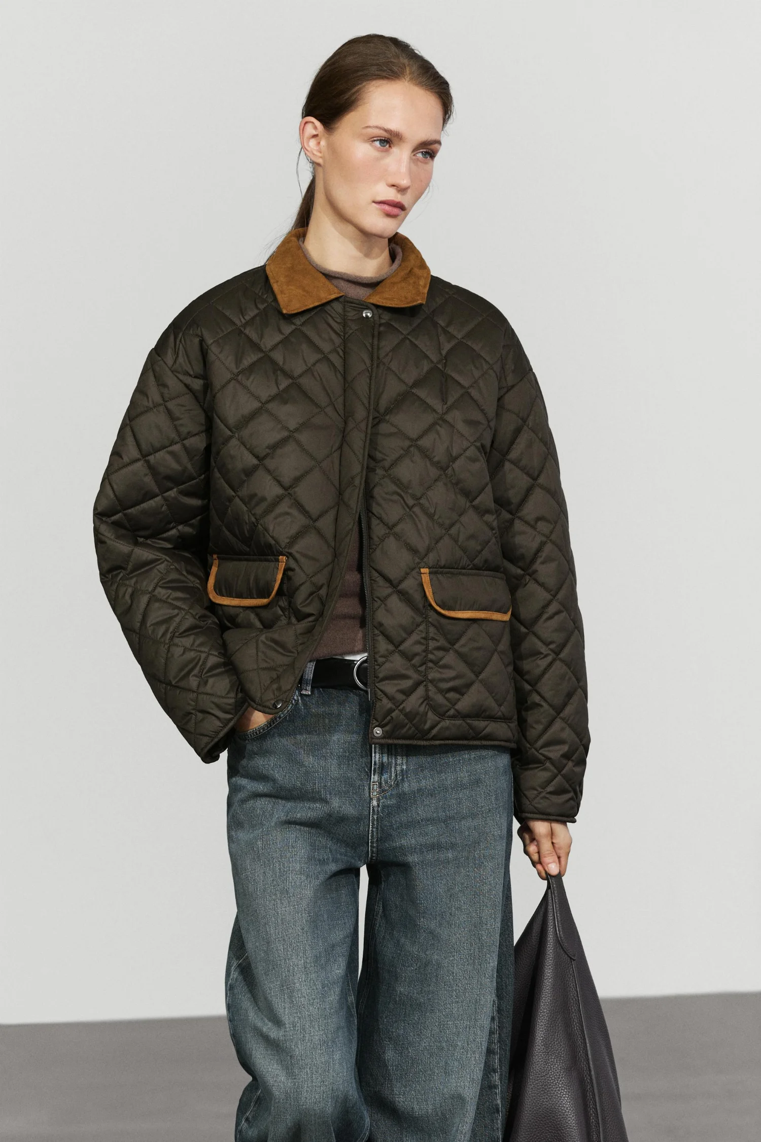Куртка Massimo Dutti Padded Short With Leather Combination, королевский синий — фото 4