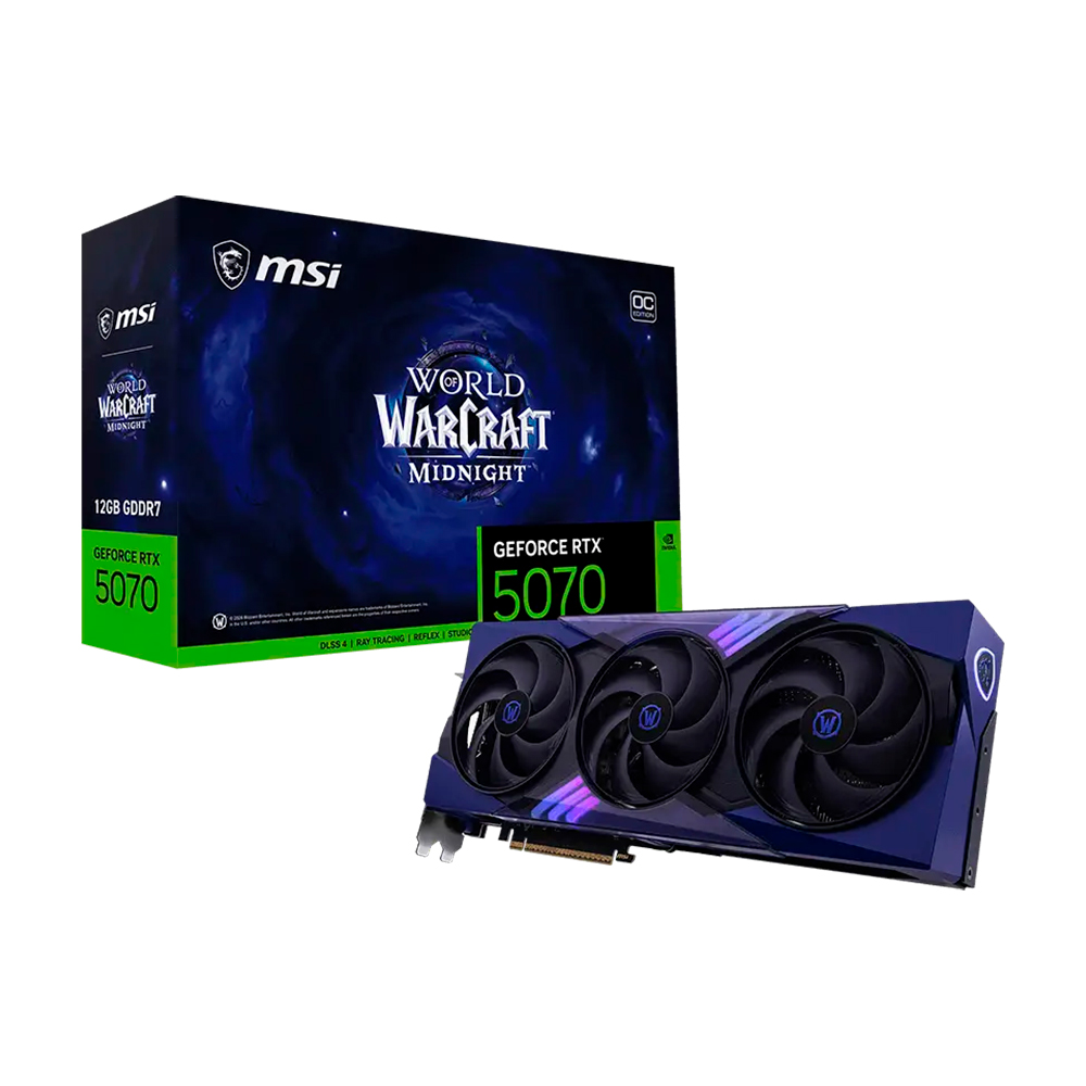 

Видеокарта MSI GeForce RTX 5070 World of Warcraft Midnight Void Edition OC, 12 ГБ, синий