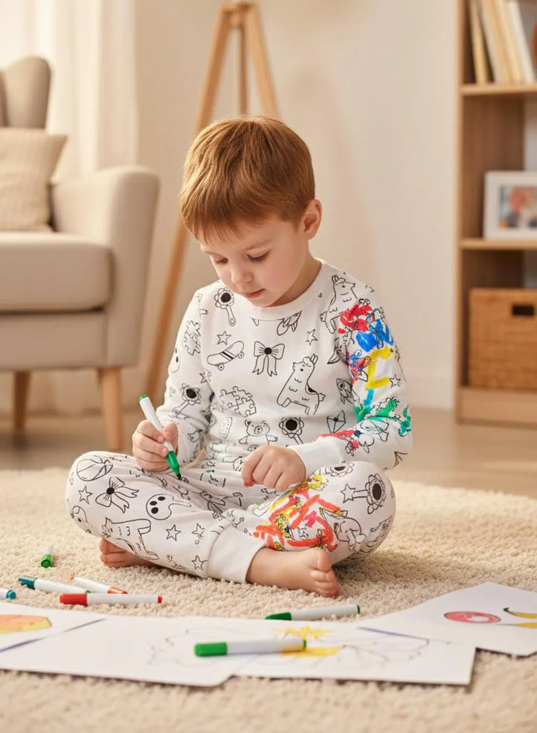 Комплект пижам для мальчиков с раскраской, Babyqlo, белый — фото 4