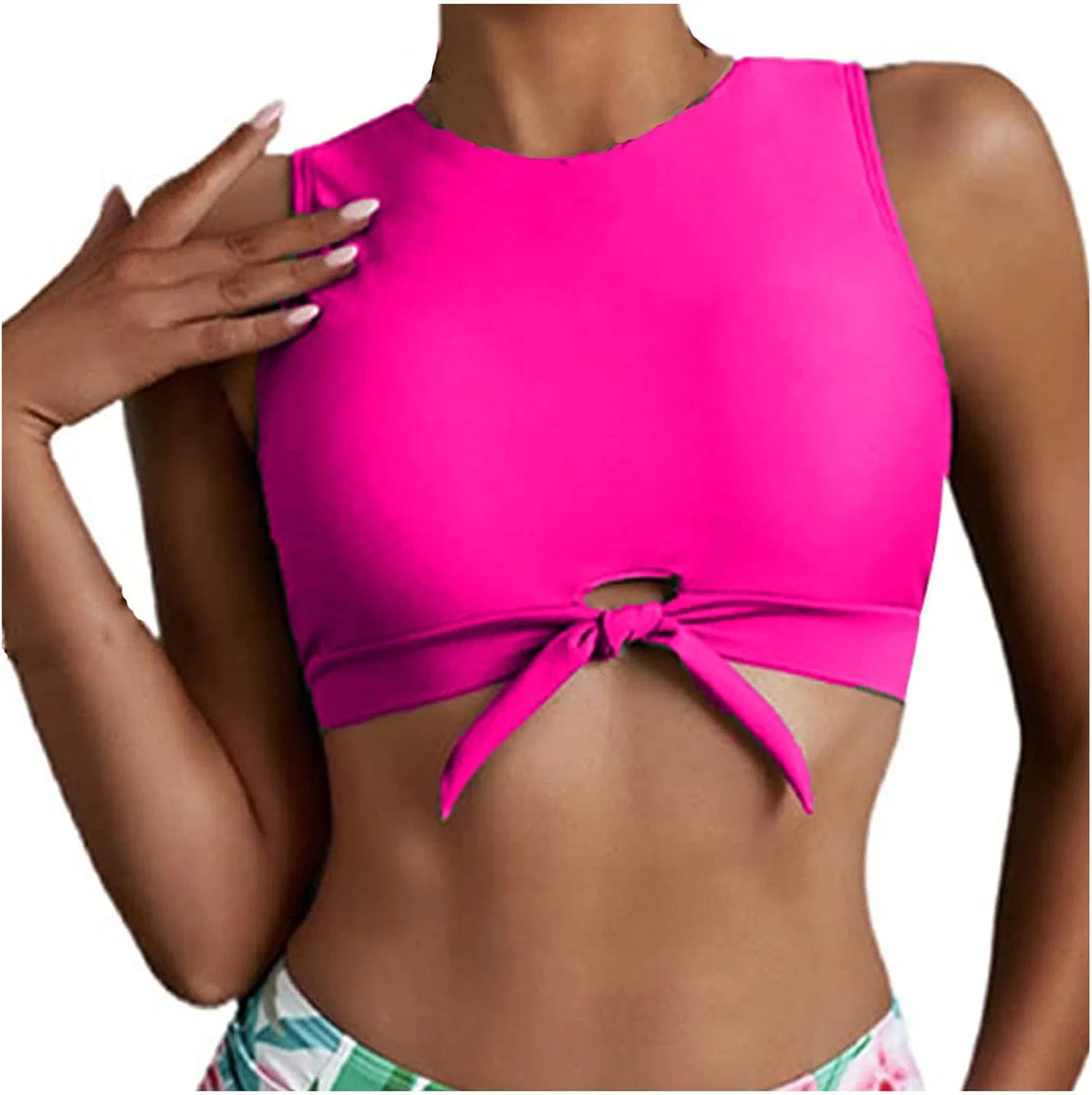 Женский купальник с V-образным вырезом и завязками, Hot Pink