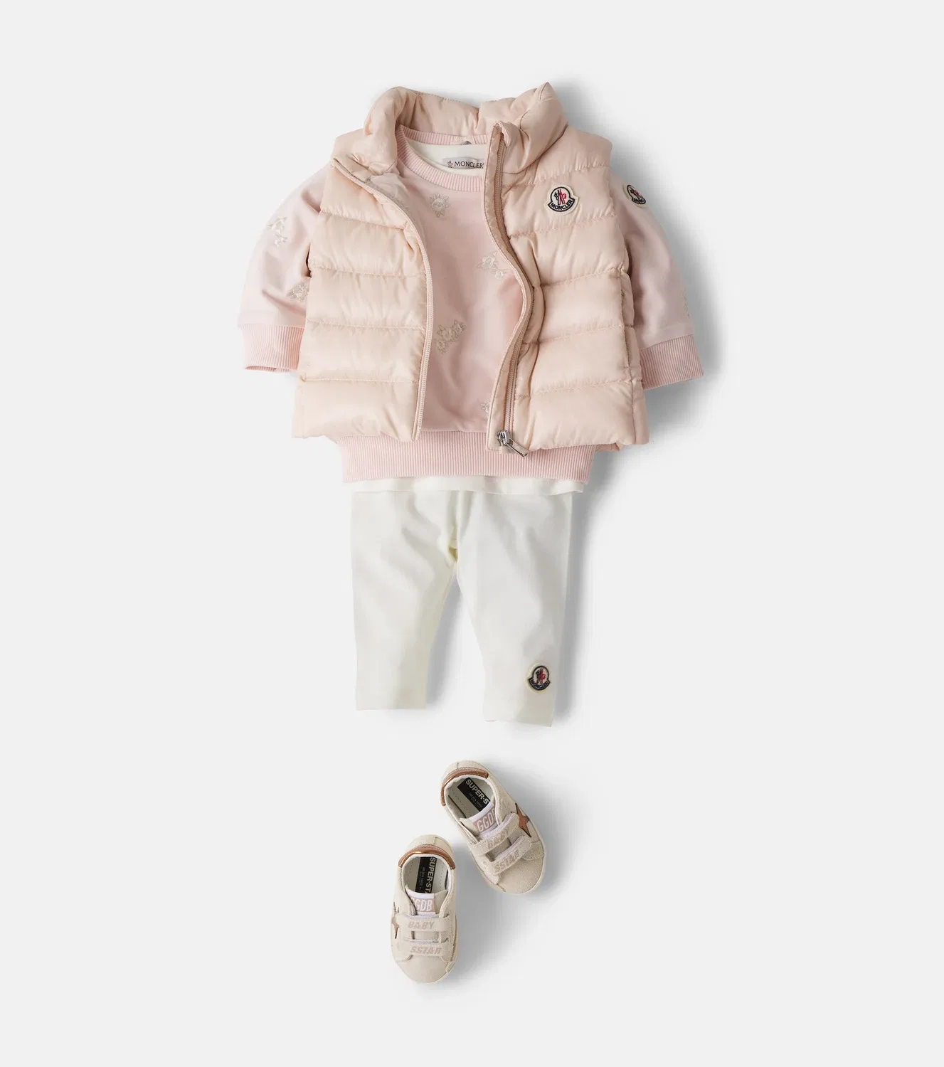 Комплект из свитшота с вышивкой и брюк из смесового хлопка Moncler Enfant, розовый — фото 2
