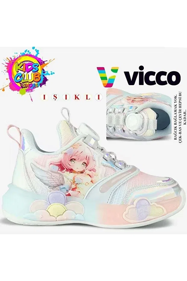 Детские спортивные кроссовки для девочек со шнуровкой Yusi smart lace-up lighted orthopedic children's sports shoes Vicco, Silver