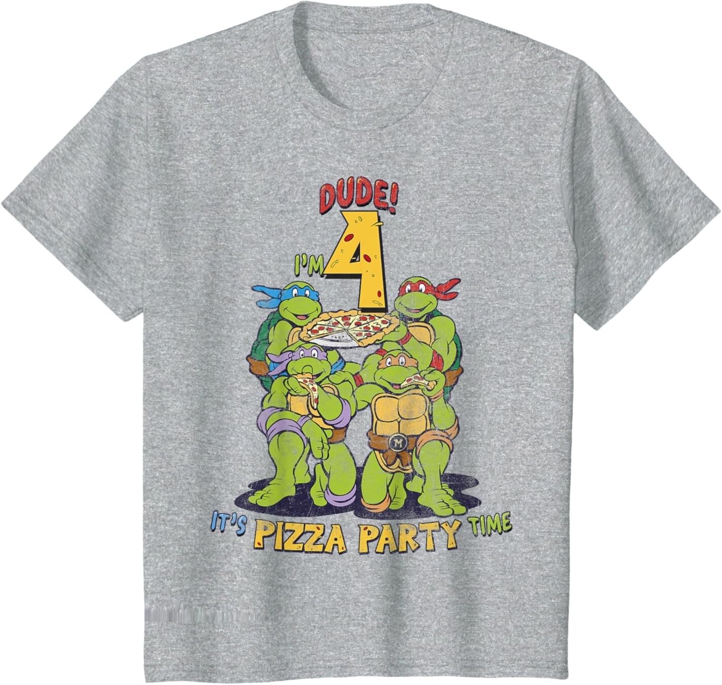 

Футболка для подростков Teenage Mutant Ninja Turtles I'm 4 Dude Pizza Birthday Party, серый вереск