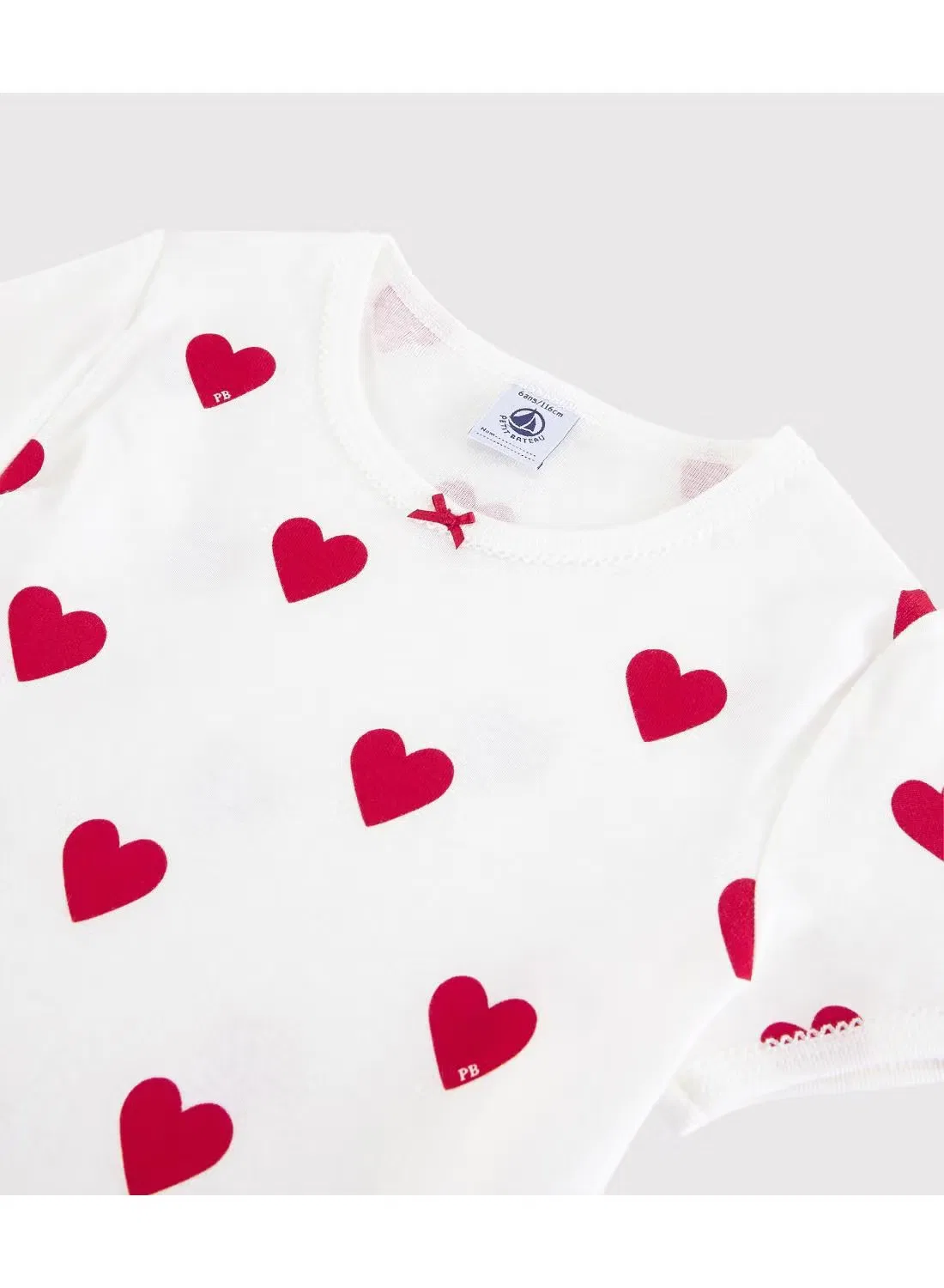 Пижама короткая с принтом сердечек Petit Bateau, белый — фото 2