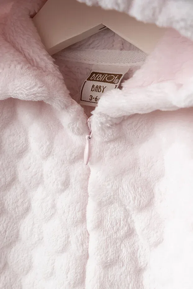 Детский комбинезон-космонавт с капюшоном из вельсофта Embossed patterned hooded wellsoft baby astronaut jumpsuit Bebitof, Pink — фото 2