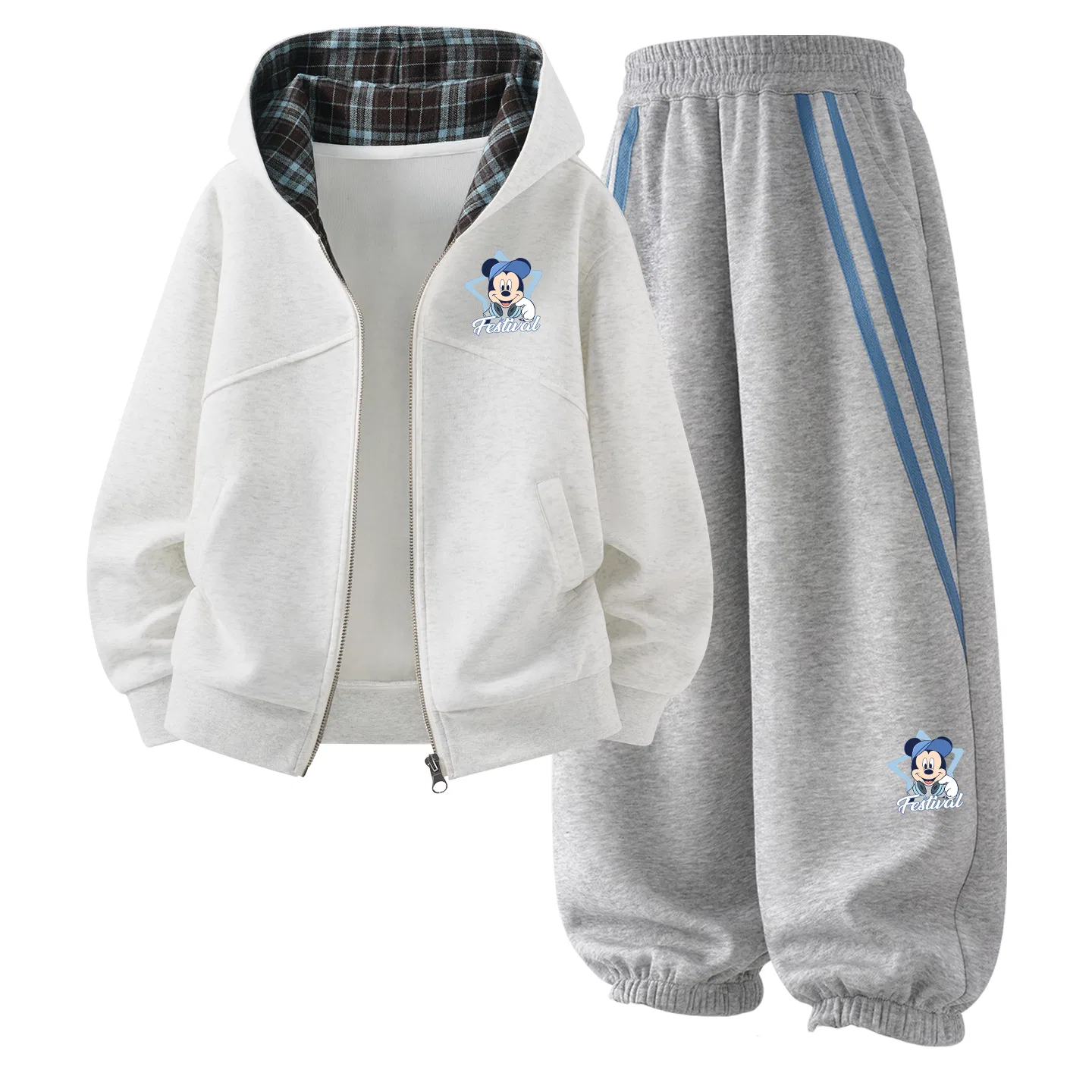 Детский комплект спортивной одежды с капюшоном, с принтом, Disney, Diyaoqi K White Flower Gray