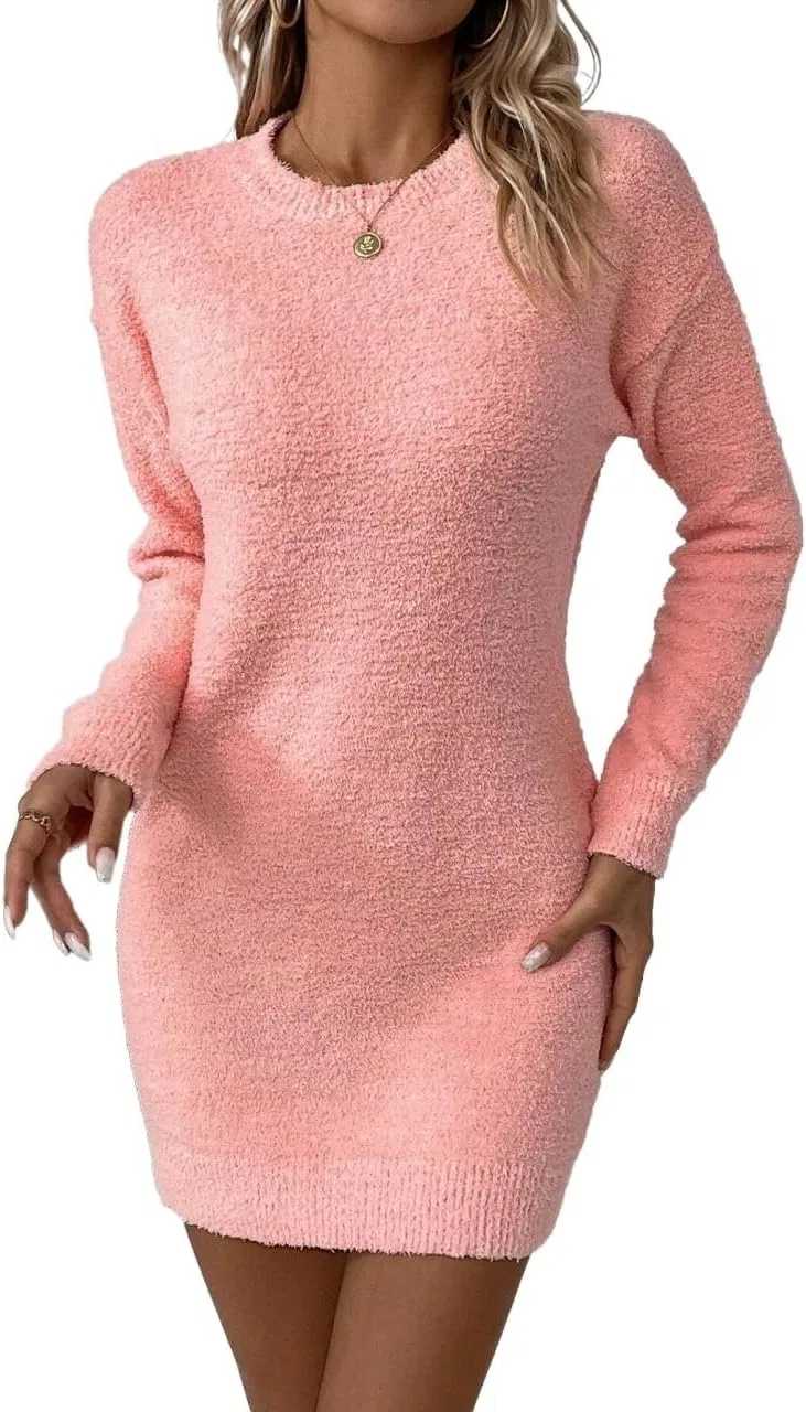 Женское трикотажное платье с длинным рукавом, Coral Pink