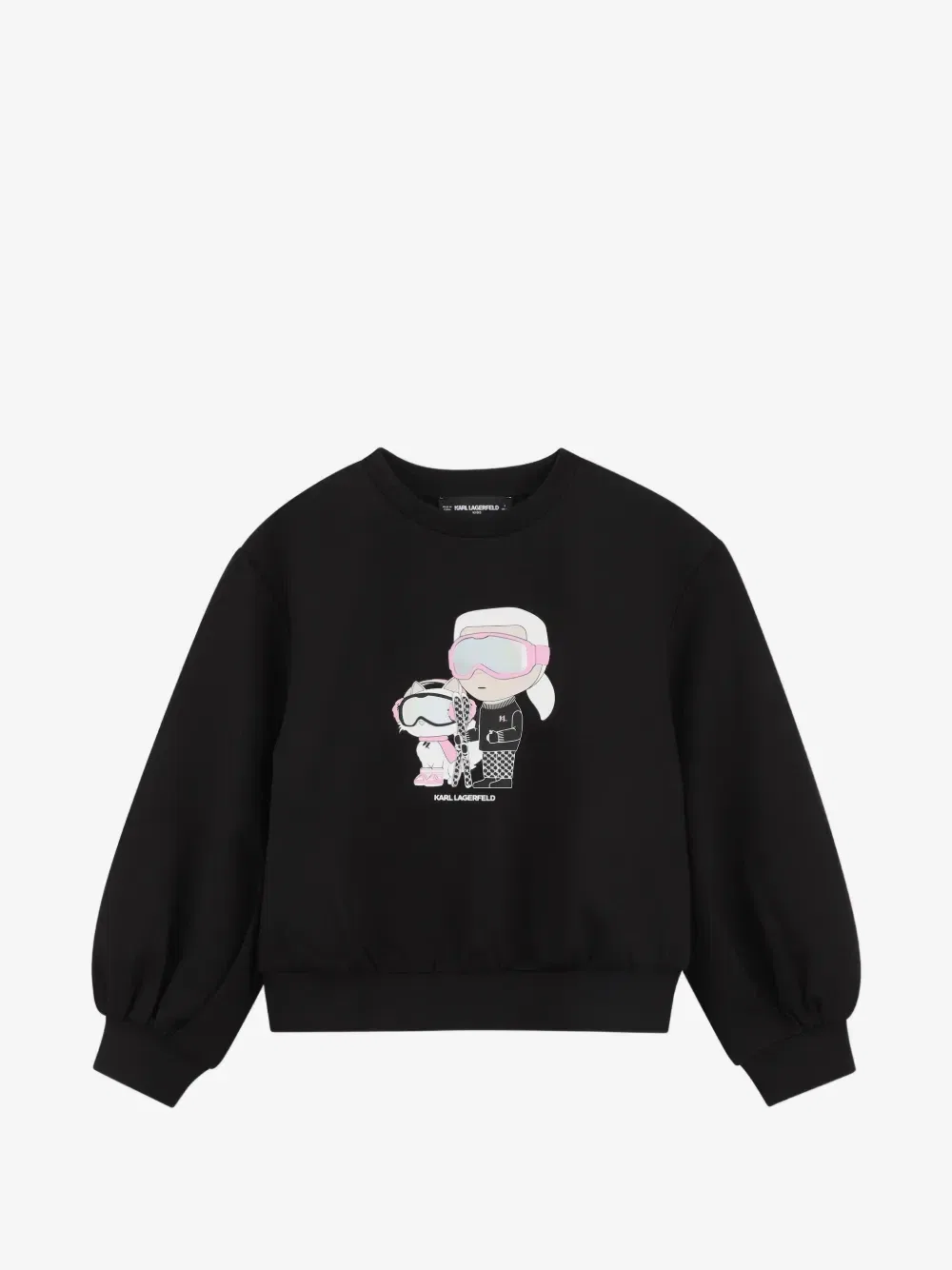Свитер с объемными рукавами и графичным принтом Karl Lagerfeld Kids, черный