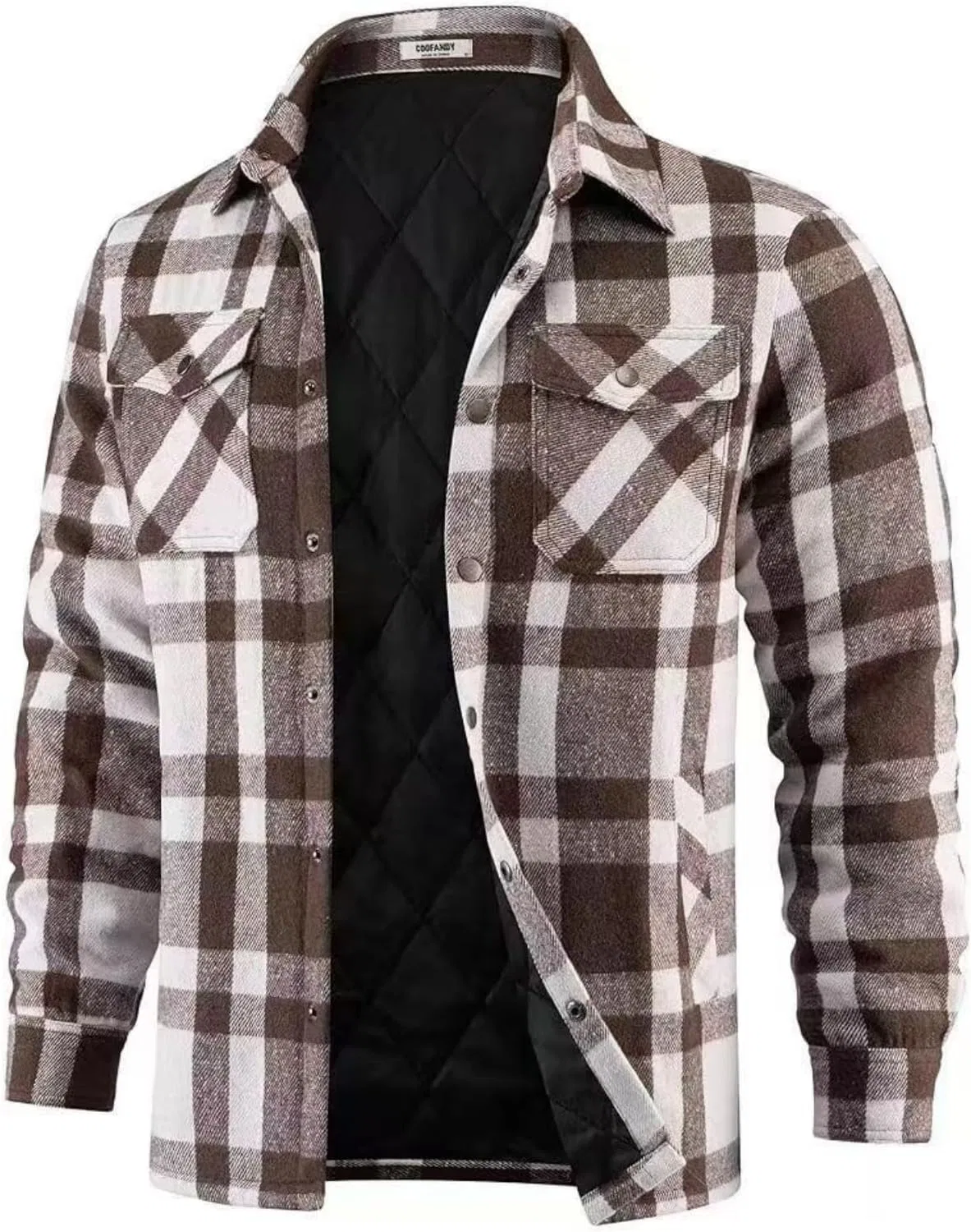 Мужская стеганая фланелевая рубашка-куртка с принтом в клетку, Brown Plaid