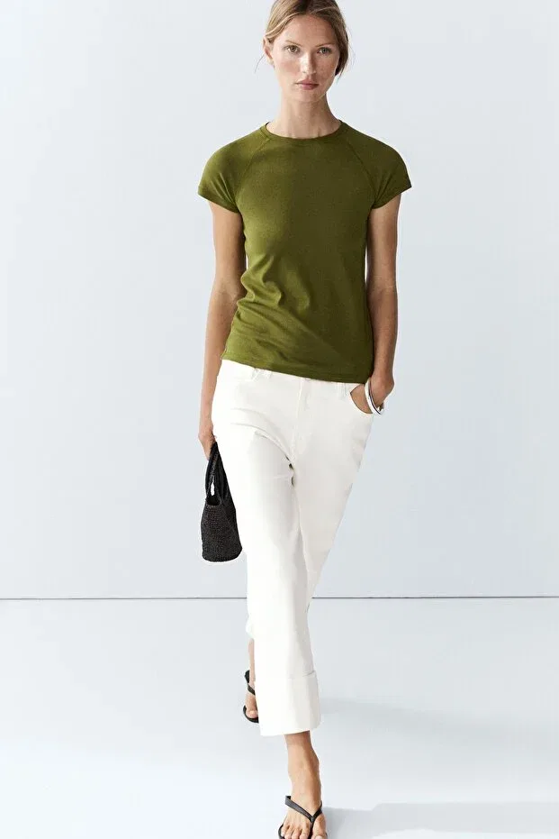 Женская футболка с коротким рукавом Massimo Dutti, Khaki — фото 3