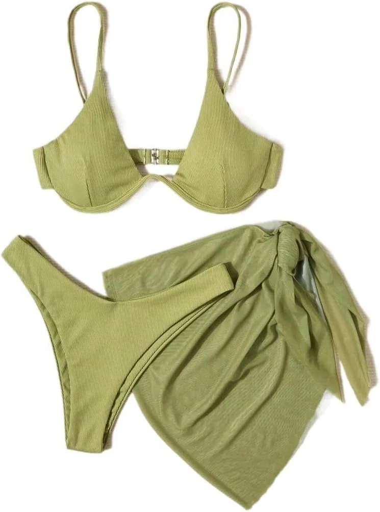 Женский бикини-комплект с завязками на поясе из 3 предметов, Olive Green