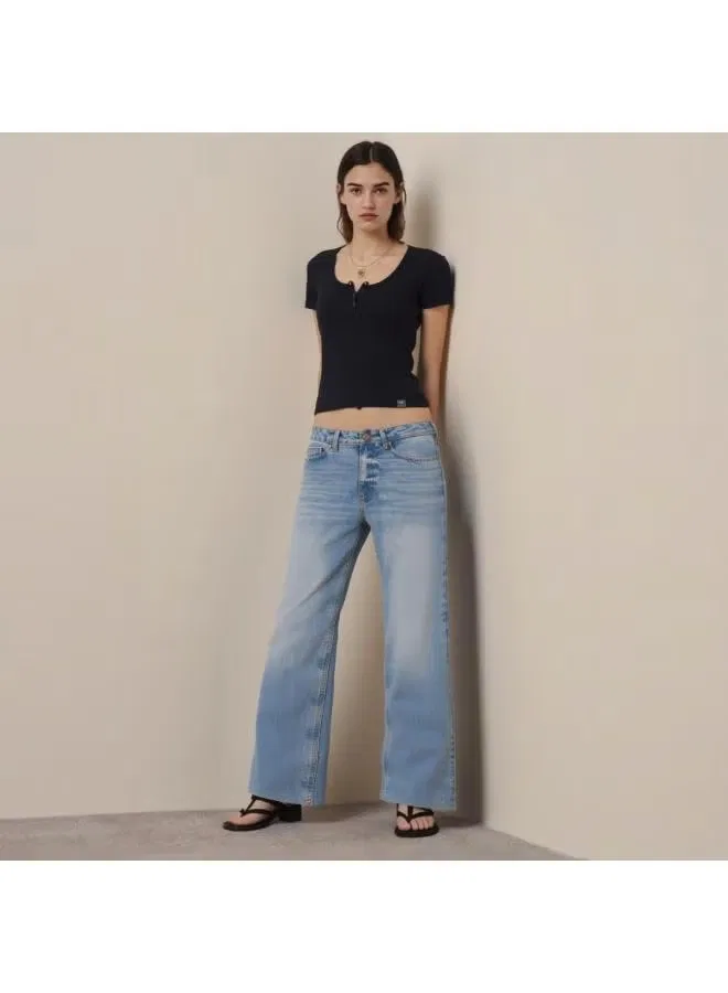 Джинсы свободного кроя с потертостями Zara, голубой — фото 3