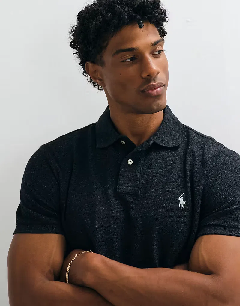 Поло Polo Ralph Lauren с логотипом-иконкой, приталенного кроя, из, темно-серый — фото 2