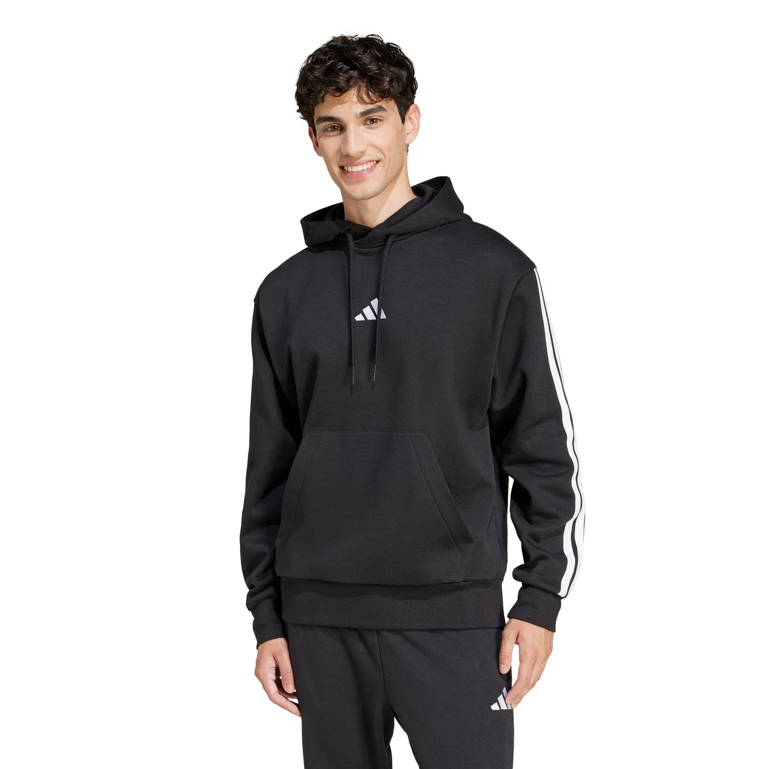 Мужское худи с флисом adidas Essentials 3-Stripes Fleece, Schwarz — фото 2
