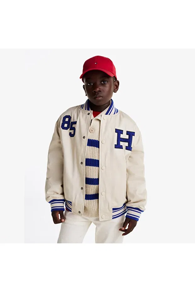 Бежевая куртка-бомбер с твиловой нашивкой для детей Tommy Hilfiger