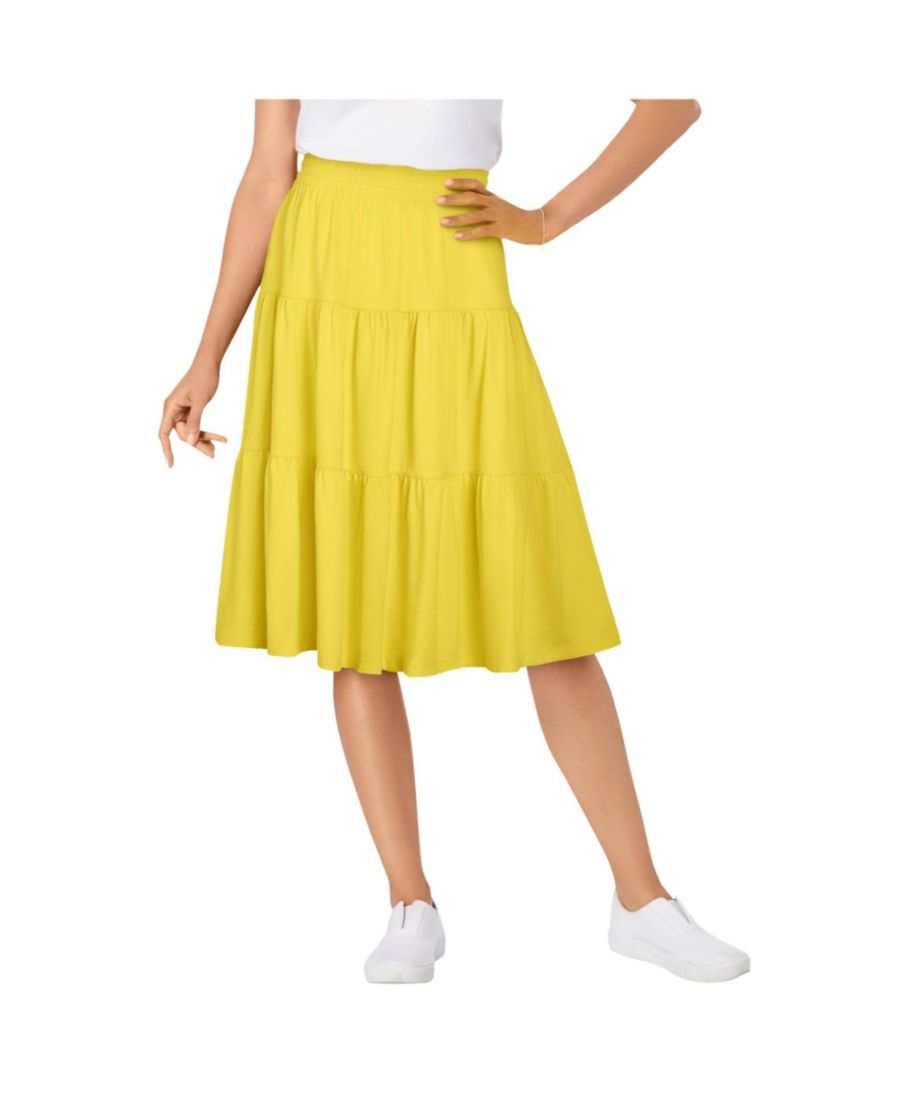 

Женская трикотажная многоярусная юбка большого размера с эластичным поясом Woman Within, Primrose yellow
